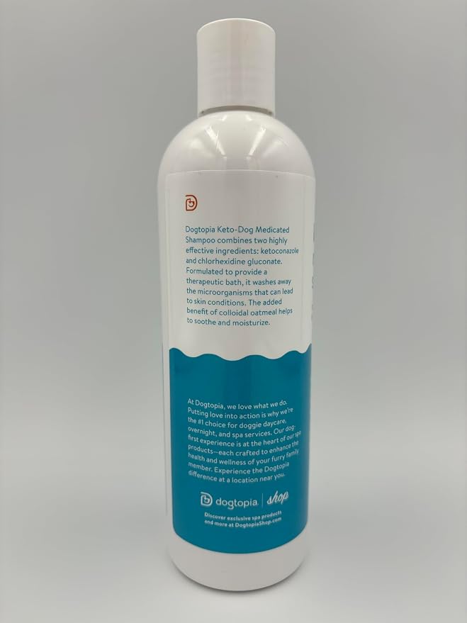 Dogtopia Keto-Dog Medicated 12oz Shampoo for Dogs and Pets – Hint of Mint Scent | Therapeutic Medicated Shampoo with Moisturizing Colloidal Oatmeal | Soothes and Relieves Irritated Skin