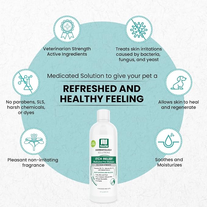 Nootie Itch Relief Shampoo for Dogs and Cats, Relieves Itchy Skin Medicated Pet Shampoo, Sold in Over 10,000 Vet Clinics and Pet Stores Worldwide, 8 oz