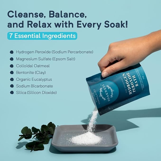 Soakness Hydrogen Peroxide Epsom Salt Bath Soak - USA-Made – Patented Bath Salts, Muscle Recovery, & Skin Detoxification – Magnesium Salts for Bathing - Doctor Formulated Pure Epsom Salt (6-Pack)