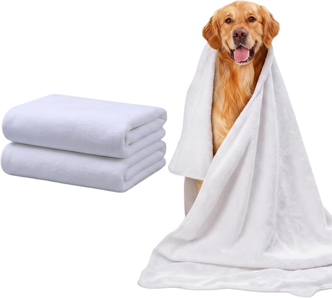 2 Pcs Microfiber Dog Towels for Drying Dogs Large, 55 X 27 Inch (white) | Super Absorbent and Soft, For Large, Medium or Small Dogs and Cats, After Bathing, Swimming, Rain, Grooming