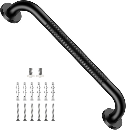 24 Inch Shower Grab Bar, ZUEXT Stainless Steel Bathroom Safety Handle w/Knurled Non-Slip Grip, Heavy Duty Wall Mounted Bathtub Toilet Support Rail for Elderly Seniors Disabled (Black, 1.25" Diameter)