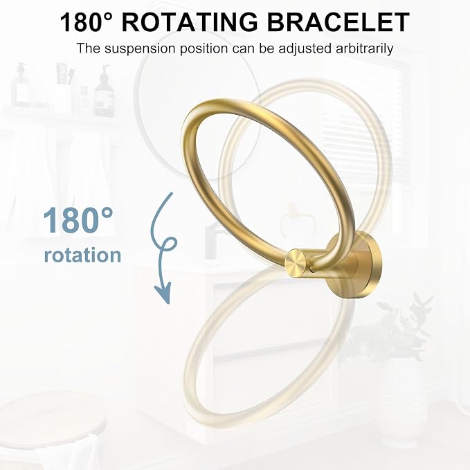 SetSail Towel Holder for Bathroom Wall Gold Towel Ring Stainless Steel Hand Towel Holder for Bathroom, Kitchen Drill Hole, 2 Packs