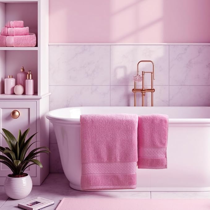 COZYART Pink Bath Towel Set 6 Piece, 100% Zero Twist Ring Spun Turkish Cotton 650GSM, Ultra Soft Absorbent Fast Dry Hotel Quality Bathroom Towels