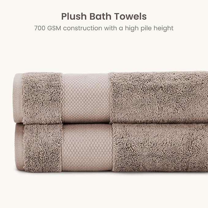 BIOWEAVES 100% Organic Cotton 700 GSM Plush Bath Towels 30" x 58" GOTS Certified - Taupe, Pack of 2