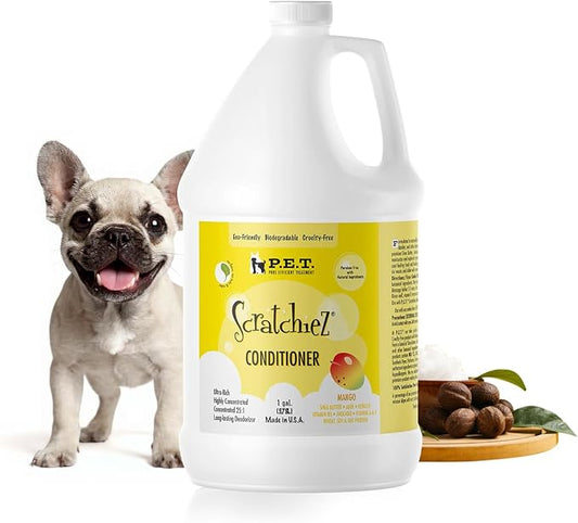 P.E.T. Scratchiez Soothing Oatmeal & Aloe Conditioner for Dogs & Cats — Professional 1 Gallon Bulk Size — Moisturizes, Softens & Helps Calm Itchy, Flaky Coats — Sulfate-Free, pH-Balanced
