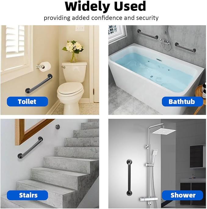 Metal Industrial Stairs Grab Wall Handrail Staircase Steps Indoor Exterior Outdoor Deck Hand Rail Safety Grab Bar Handle for Stairs Bars Wall Elderly Grab Frame Pipe (12 Inch 2 Pack Anti-Slip)