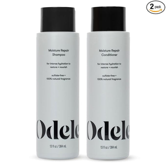 Odele Moisture Repair Sulfate-Free Shampoo & Conditioner Set, 13 fl oz Each | Vegan, color-safe duo restores dry, damaged strands with argan, jojoba, & coconut oils for medium to coarse hair