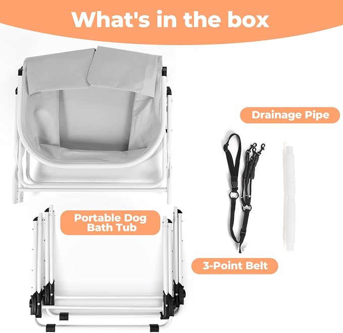 KITPLUS Portable Dog Bathtub, 5 Height Adjustable Dog Washing Station for Pet Shower and Grooming Foldable Bathing Tub with Storage & Anti-Slip Design for Small Large Dogs Cats
