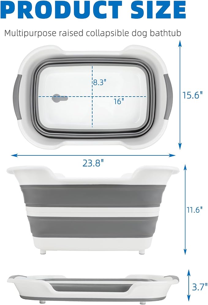 7.1 Gal/27L Multipurpose Collapsible Dog Bathtub, Raised Small Pet Bathtub with Drainage Hole and Pet Hair Collector, Portable Dog Bath Tub for Puppy Cats Space Saving Laundry Basket Organizer
