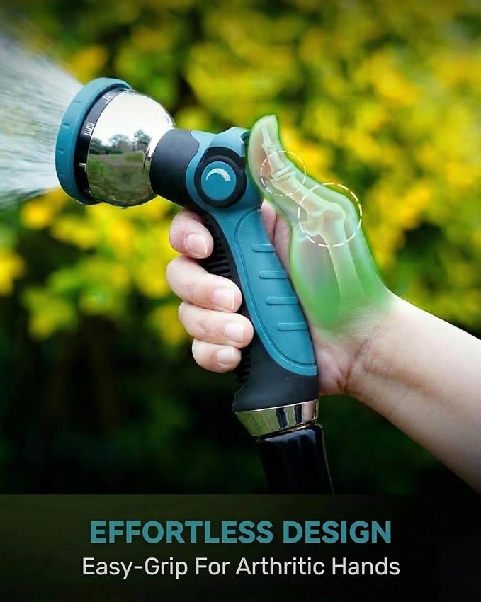 Garden Hose Nozzle & Nickel Plated Solid Brass Hose Splitter Combo, Heavy Duty Metal Water Sprayer & 2 Way Y Splitter, Leak-Proof Thumb Control Nozzle for Watering, Car Washing & Pet Shower