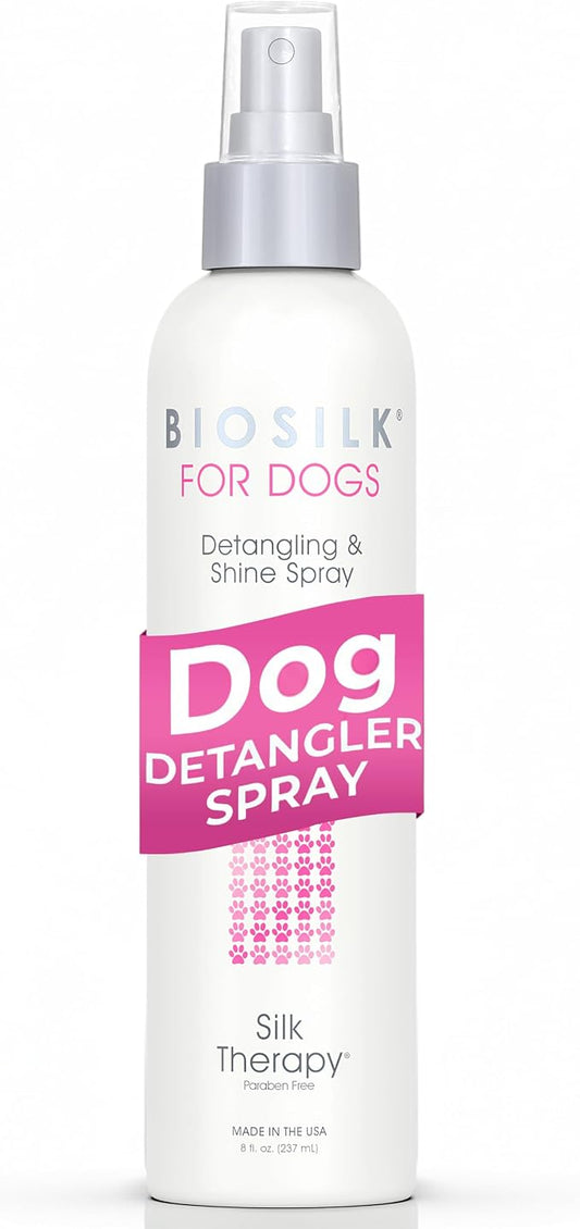 BioSilk for Dogs Silk Therapy Detangling and Shine Protecting Spray, pH Balanced Leave-In Mist with Silk and Vitamins for Dematting, Paraben-Free, All Coats and Breeds, 8 Fl Oz