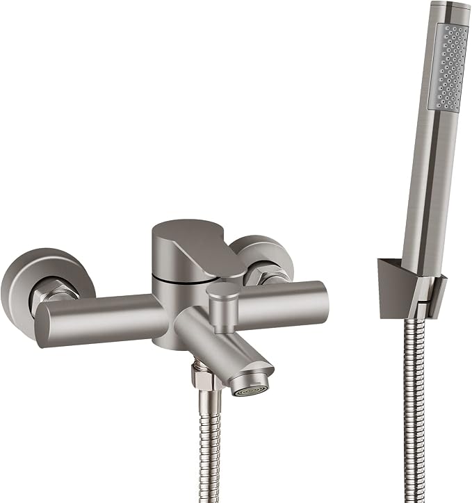 Aolemi Wall Mount Tub Filler Brushed Nickel 6 Inch Center Bathtub Faucet with Handheld Shower SUS304 Stainless Steel Single Handle Shower Mixer Taps with Hand Sprayer