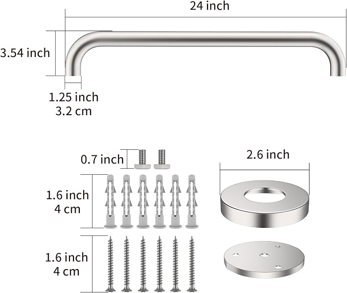 2 Pack 24 Inch Shower Grab Bar, ZUEXT Satin Brushed Nickel Stainless Steel Bathroom Grab Bar, Shower Balance Bar,Safety Hand Rail Support,Handicap Elderly Senior Assist Bath Handle(1.25" Diameter)