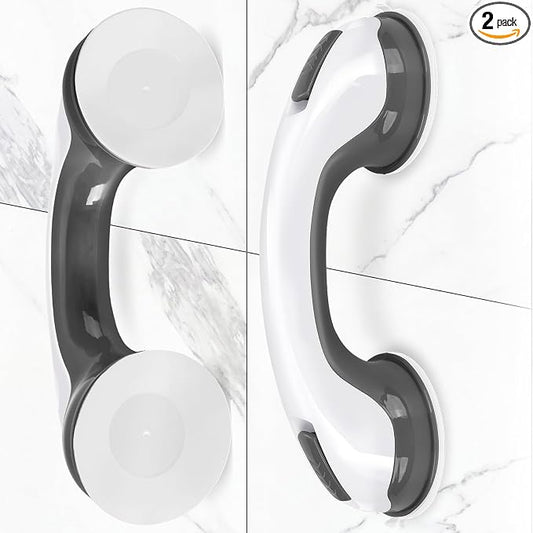 Shower Handle Grab Bars Bathtubs - 2Packs 12inch for Bathroom with Strong Hold Suction Cup, Balance Bar Safety Hand Rail for Injury, Senior, Elderly Black