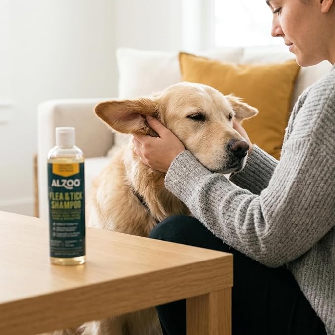 ALZOO Natural Flea and Tick Repellent Shampoo for Dogs, Effectively Repels Fleas, Ticks & Mosquitos, Plant-Based Active Ingredients, Sulfate & Paraben-Free, 12 Fl. Oz. (Pack of 2)