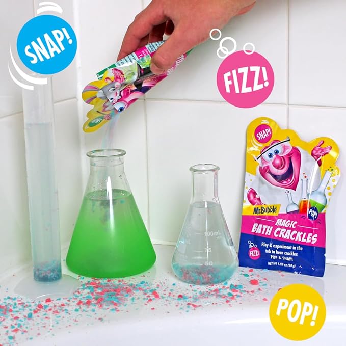 Mr. Bubble Magic Bath Crackles, Fun to add to Bubble Bath to Make Bath Time Exciting for Kids with Colorful Pops and Fizzy Snaps, 1 oz Packet, Pack of 12