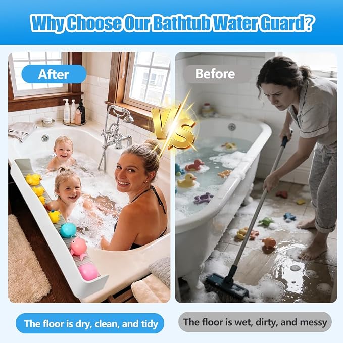 Splash Guard for Bathtub, Silicone Bathtub Tray for Kids with 11 Suction Cups, Bathtub Edge Water Guard, Prevent Water Spills, Toy Storage Shelf for Toddlers & Babies Bath Time(2.6FT, Grey)