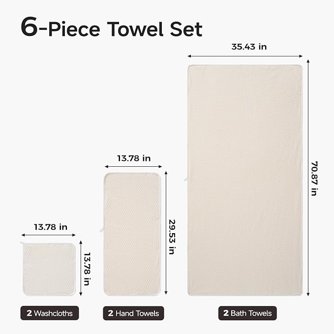 ecolook Microfiber Towel Set of 6, Beige | Ultra-Soft & Oversized, Absorbent & Quick-Drying | 2 Bath Sheets, 2 Hand Towels & 2 Washcloths