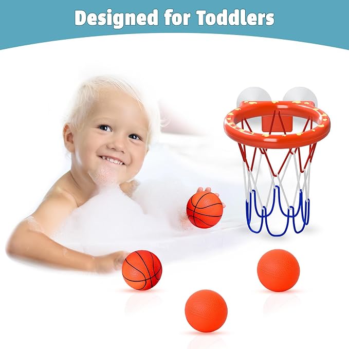 MARPPY Bath Toys - Bathtub Basketball Hoop for Toddlers Kids with 4 Mold-Free Balls & Strong Suction Cup Basketball Hoop | Shower Toys and Fun Toddler Bathtub Toys for Boys or Girls