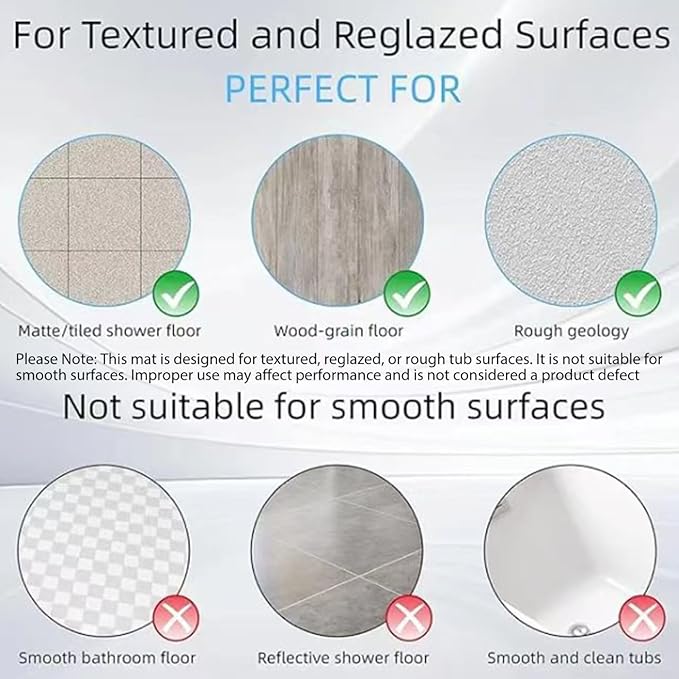 Bathtub Mat Non-Slip Silicone Soft Odorless Large Bath Mat No Suction Cups for Refinished,Reglazed and Textured Shower Mats Non Slip Extra Long Tub Mat (16x40inch White)