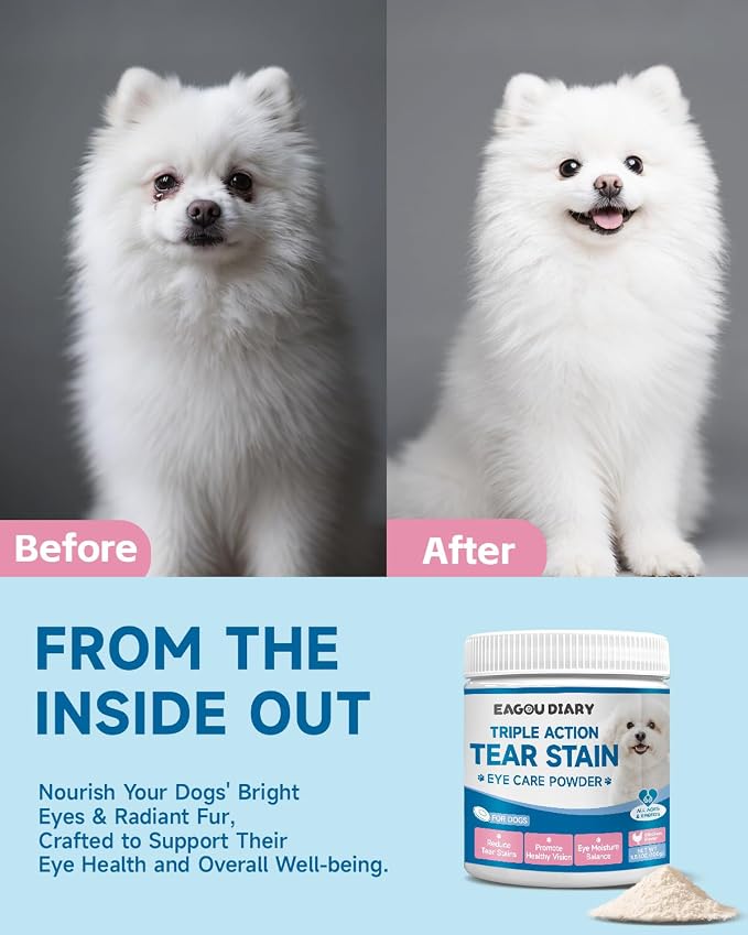 Dog Tear Stain Supplement - Eye Moisture & Vision, Tear Stain Remover 100g | Lutein, Zinc, Chamomile, Astragalus Root, Bromelain, VitaminB6, Tear Stain Supplement for Dog, Natural for Clear Eyes