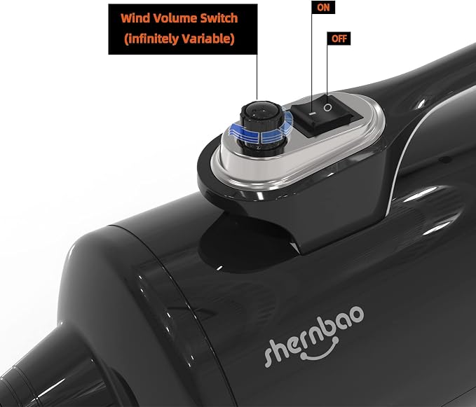 Dog Dryer High Velocity Professional Dog Pet Grooming Hair Drying Force Dryer Blower 6.0HP (DHD-2400T) (6.0HP, Jet Black) | 6.0HP powerful high velocity blower dryer for professional dog hair grooming, jet black DHD-2400T