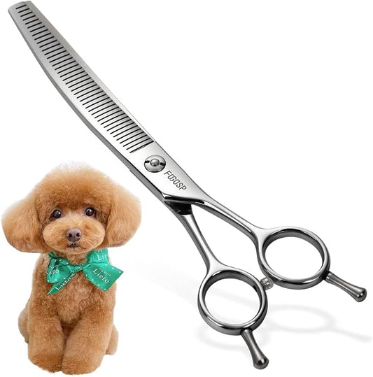 Curved Thinning Shears 7'' Curve Fluffers Scissors Professional Curved Comb Grooming Shear for Dogs Curved Chunker Scissor Japan 440C 50% Thinning Rate 42 Teeth(Polish)