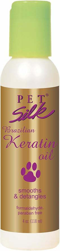Pet Silk Brazilian Keratin Oil - for Dry Coat- Leave-in Oil for Dog and Cat Fur - Leave Pet Hair Shiny, Smooth, and Soft - Reduce Puppy and Kitten's Coat Shedding