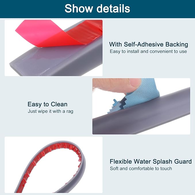 uxcell 78 Inch Collapsible Shower Barrier Stopper Water Splash Guard Blocker 79"Lx0.8"Wx0.5"H for Bathroom Kitchen Wet and Dry Separation, Gray