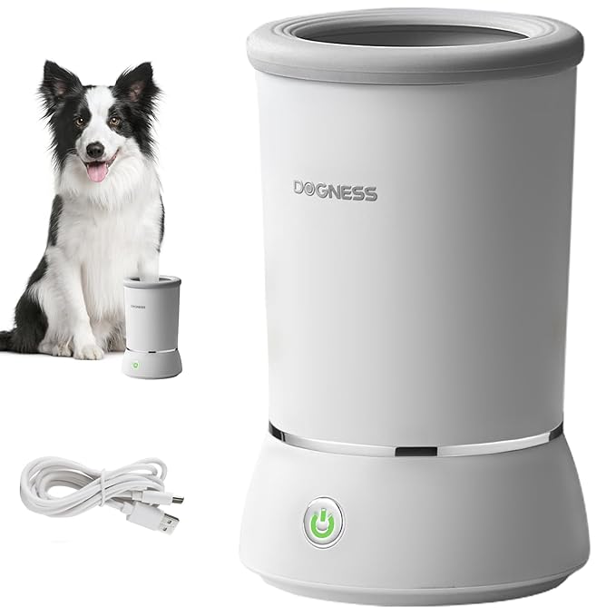 DOGNESS W01 Automatic Dog Paw Cleaner for Small to Medium Dogs (White) | Original Design | Premium Thick Materials | Rechargeable