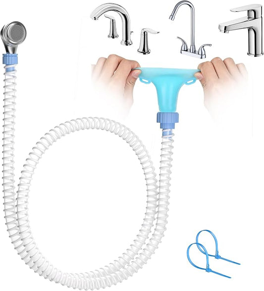 Slip-On Dog Shower Attachment for Bathtub Faucet, Ear-Tab Zip-Tie Connector, Handheld Sprayer Head, 5 ft Hose, Fits Spouts up to 3 in