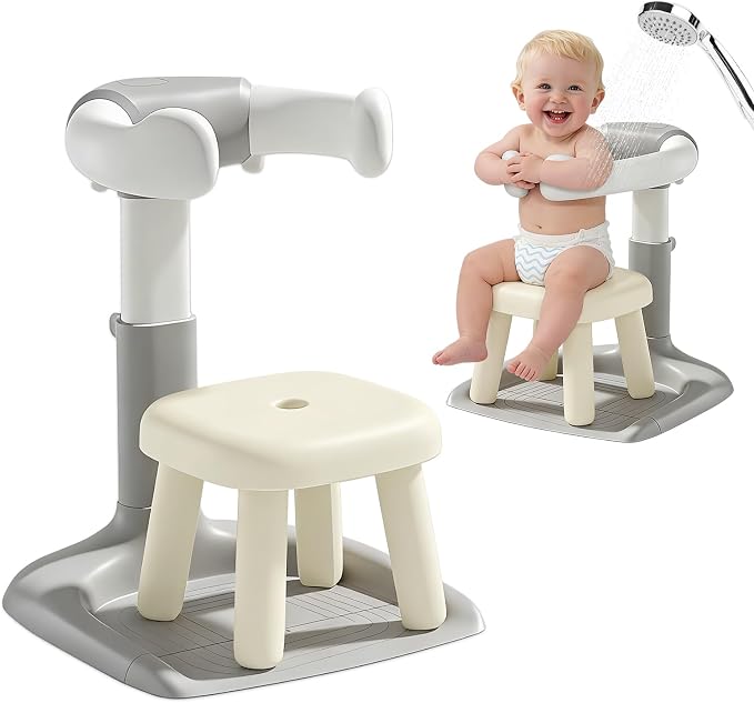 Baby Shower Stand with Seat - Adjustable Height Shower Standing Bath Support | Baby Bath Stand Soporte para Bañera de Bebé | Toddler Shower Stand Assist Holder for 8-36 Months
