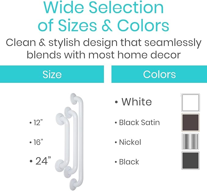 Vive Grab Bar for Showers - Bathroom Antislip Handrail for Seniors, Elderly Assistance Product, Heavy Duty Shower Handles, Handicap Grab Bars, Stainless Steel, Multipurpose, 440 lbs (White)