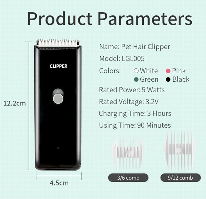 Handy Pet Hair Trimmers Recommended By The Vet,Super Quiet Long Lasting Powerful Dog Clippers(Waterproof USB Rechargeable Grooming Shavers for Dogs and Cats with Matted Coats) Black