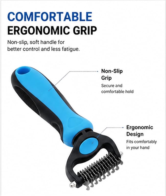 Nolaras Dog Grooming Tool, Professional Deshedding Tool Dogs & Cats - Gentle, Efficient & Fur, Pet Grooming Brush, Dog & Cat Grooming Tool，Blue：Large