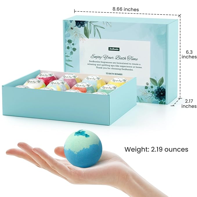 ZenBombs Bath Bombs for Women, 12pcs Handmade Natural Bath Bomb, Stocking Stuffers, Mothers Day Presents for Mom, Bath Bomb with Shea Butter, White Elephant, Valentines Day Presents for Her and Him