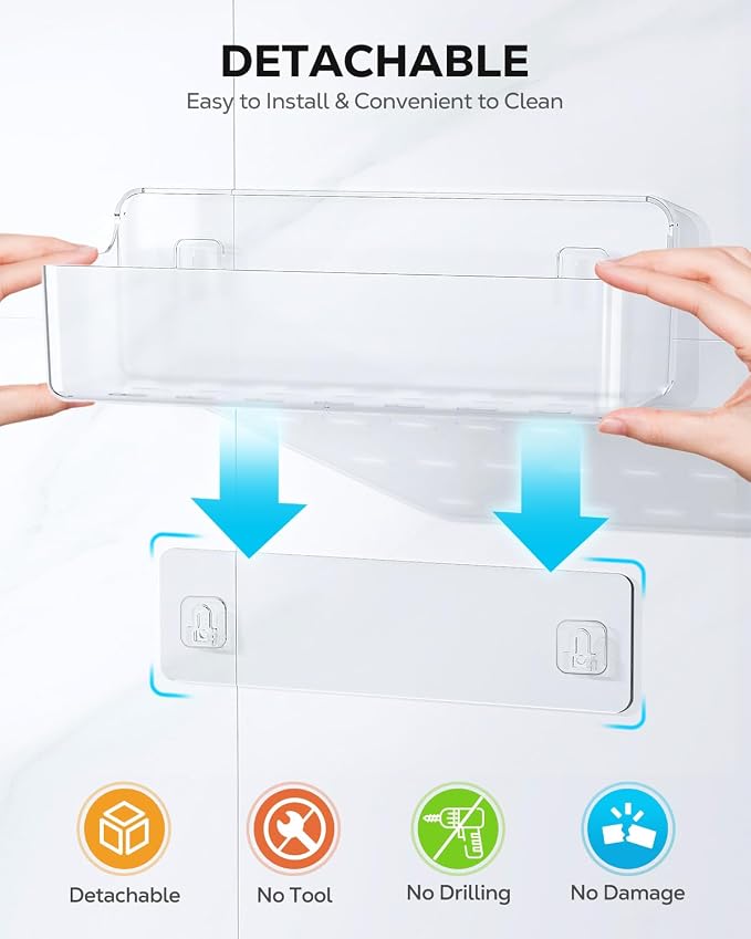 Nieifi Bath Toy Storage Holder, Bathtub Toy Storage, Large Capacity Bath Toy Organizer, Adhesive Shower Caddy for Bathroom, Clear (2 large + 1 small)