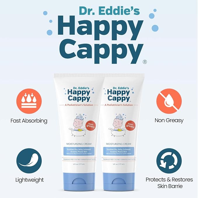 Happy Cappy Moisturizing Cream - Baby Eczema Cream, Eczema Lotion for Kids, Pediatrician-Formulated, Gentle, Paraben Free, Hypoallergenic, Soothes Dry Skin - 6 Fl Oz (Pack of 2)