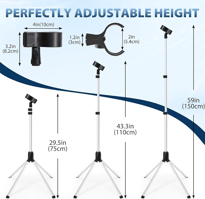 Hair Dryer Stand, 29-59 Inch Adjustable Hair Dryer Holder, 360 Degree Rotating Lazy Hair Dryer Stand Hand Free for Bathroom, Vanity, Makeup Room, matte black
