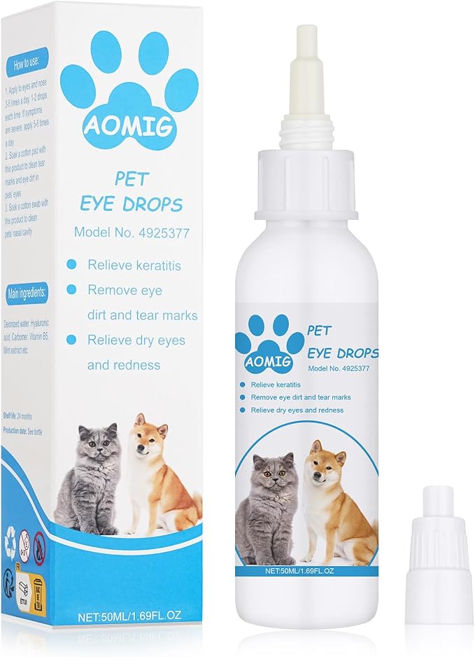 AOMIG Dog Eye Drops, Pet Eye Drops for Dogs and Cats, Infection Treatment to Soothe Infection Allergy, Relieve Dry Eyes & Pink Eyes, Tear Stain Cleaner Wash Solution Safe for All Animals, 1.7 Fl Oz
