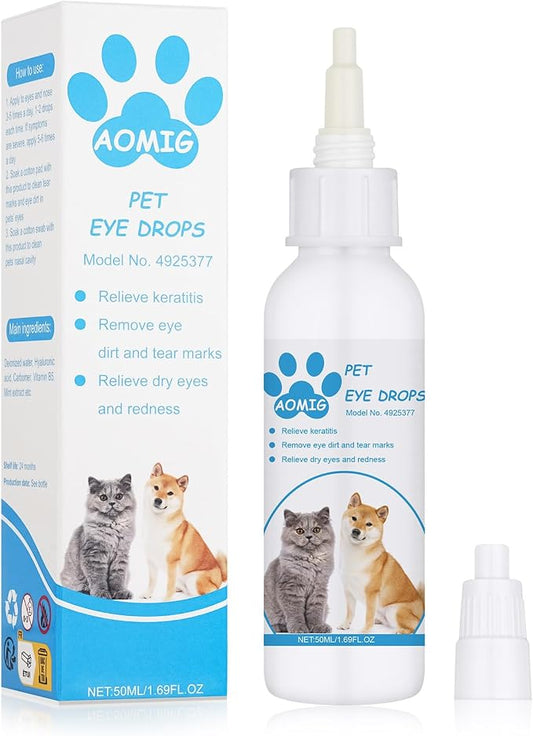 AOMIG Dog Eye Drops, Pet Eye Drops for Dogs and Cats, Infection Treatment to Soothe Infection Allergy, Relieve Dry Eyes & Pink Eyes, Tear Stain Cleaner Wash Solution Safe for All Animals, 1.7 Fl Oz