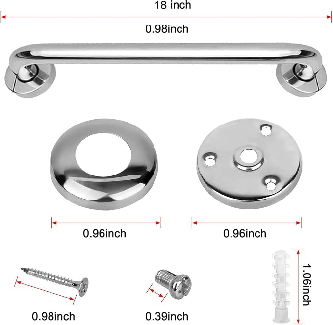 2 Pack Shower Grab Bar，Stainless Steel Grab Bar for Bathtub Showers Grab Bars, Safety Bars for Shower Chair Bench, Shower Bath Handle Grab Bars Senior, Elderly, Handicap(18 Inch) Waterproof