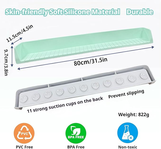 Bathtub Splash Guard for Kids – Silicone Bath Tub Splash Guard with Suction Cups, Play Shelf & Toy Holder, Fun Bath Time for Toddlers Baby (Blue)