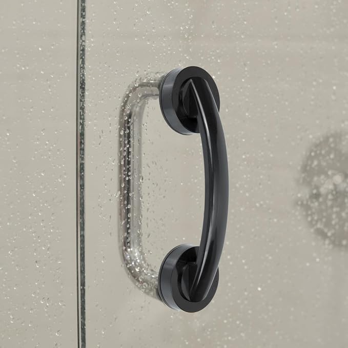 Zerodeko Shower Grab Bar Suction Balance Assist Bathroom Shower Handle Anti Slip Safety Hand Rail Support Handicap Elderly Injury Senior Assist Bath Handle Glass Door Window Black