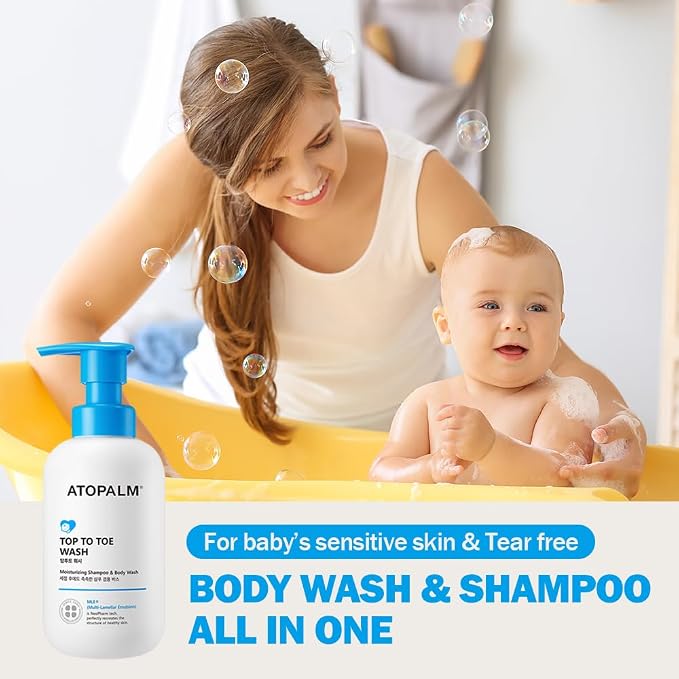 ATOPALM Top to Toe Baby Wash & Shampoo, Sulfate-Free, pH Balanced, Head to Toe Bath, 10.1 Fl Oz, 300ml | Sulfate-Free Baby Wash and Shampoo | pH Balanced Head-to-Toe Bath | Gentle Sensitive Skin Cleanser | Baby Bath