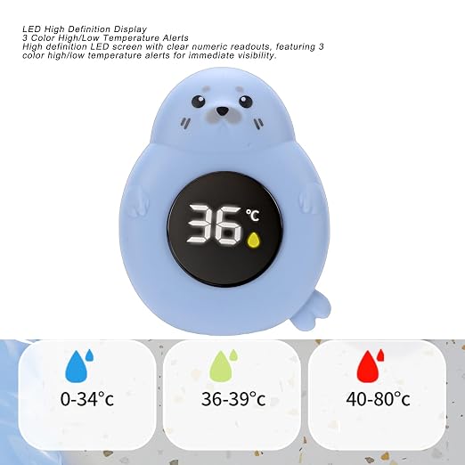 Zopsc Baby Bath Thermometer Cartoon Seal LED Digital Water Temperature Thermometer with LCD Display for Infant Toddler Bathtub Swimming Pool Safety (Blue)