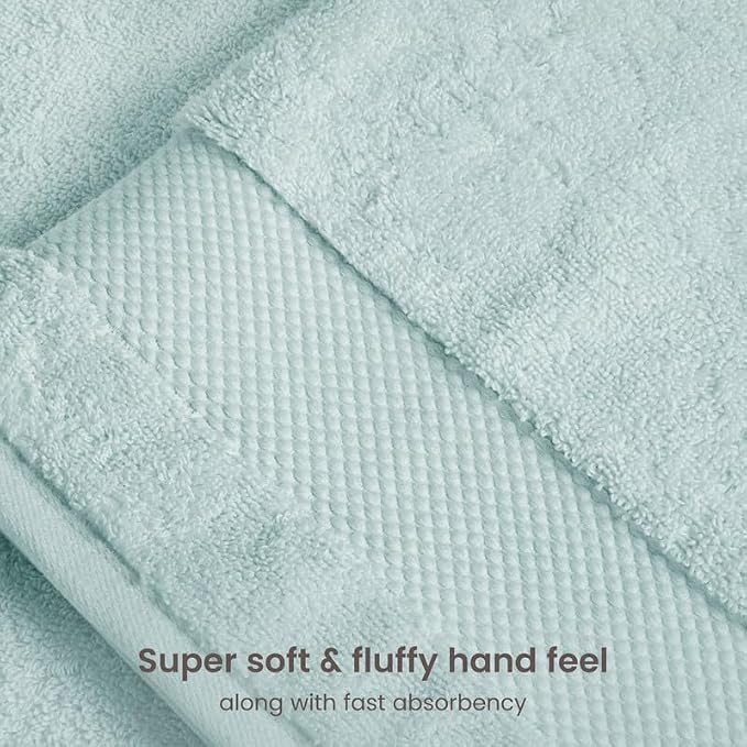 BIOWEAVES 100% Organic Cotton 700 GSM Plush 6-Piece Towel Set GOTS Certified, 2 Bath Towels, 2 Hand Towels & 2 Washcloths - Seafoam