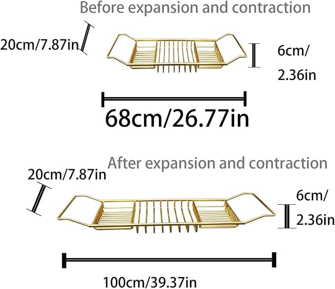 Stainless Steel Expandable Shower Bathtub Tray Over Tub Bath Caddy Expandable Bath Caddy for The Elegant Tub Chrome Polished (Gold)