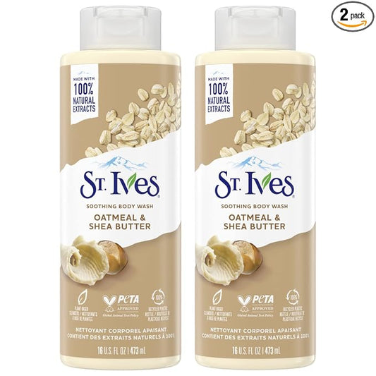 St. Ives Body Wash - Soothing Moisturizing Cleanser with Oatmeal & Shea Butter, Natural Body Wash for Sensitive Skin Made with Plant-Based Cleansers and 100% Natural Extracts, 16 Oz Ea (Pack of 2)