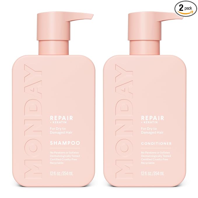 MONDAY HAIRCARE Repair Shampoo and Conditioner Set (2 Count) 12 oz For Dry to Damaged Hair Made with Keratin, Coconut Oil, Shea Butter, and Vitamin E